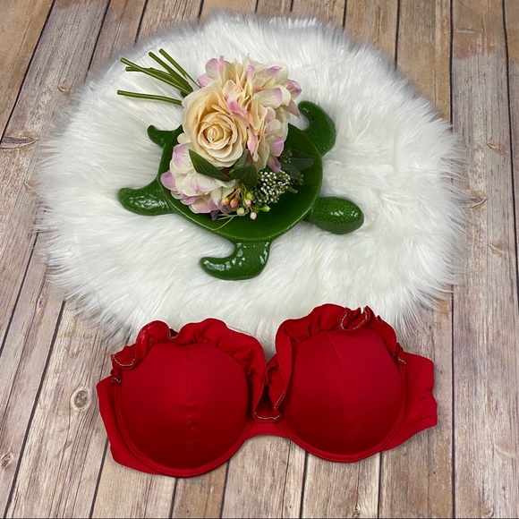 Victoria's Secret Other - Victoria’s Secret Red Ruffled Strapless Bikini Top
